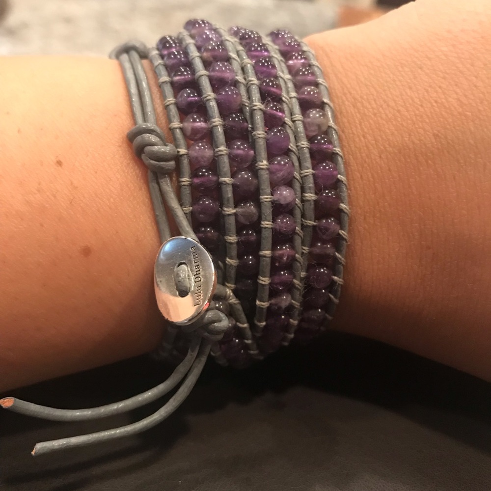 Purple beaded wrap bracelet.